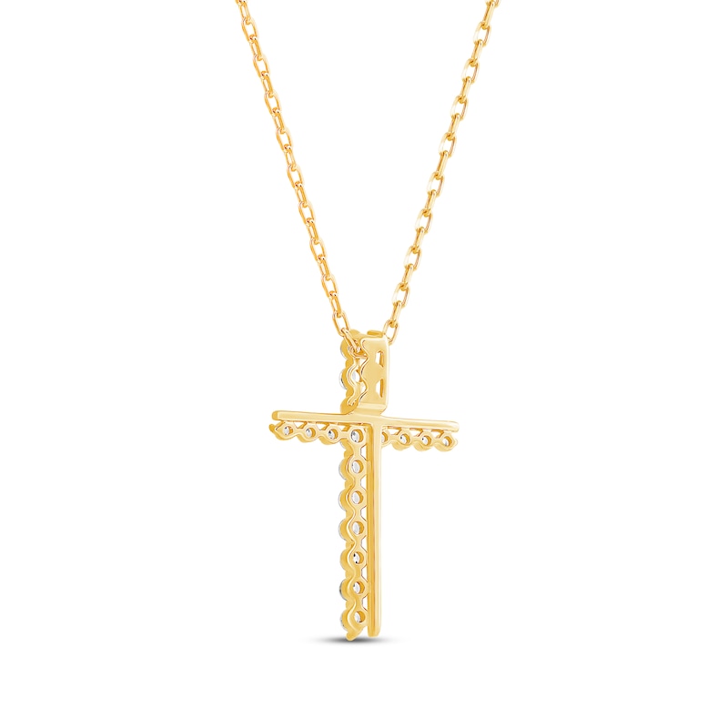 Main Image 2 of Round-Cut Diamond Cross Necklace 1/5 ct tw 10K Yellow Gold 18”