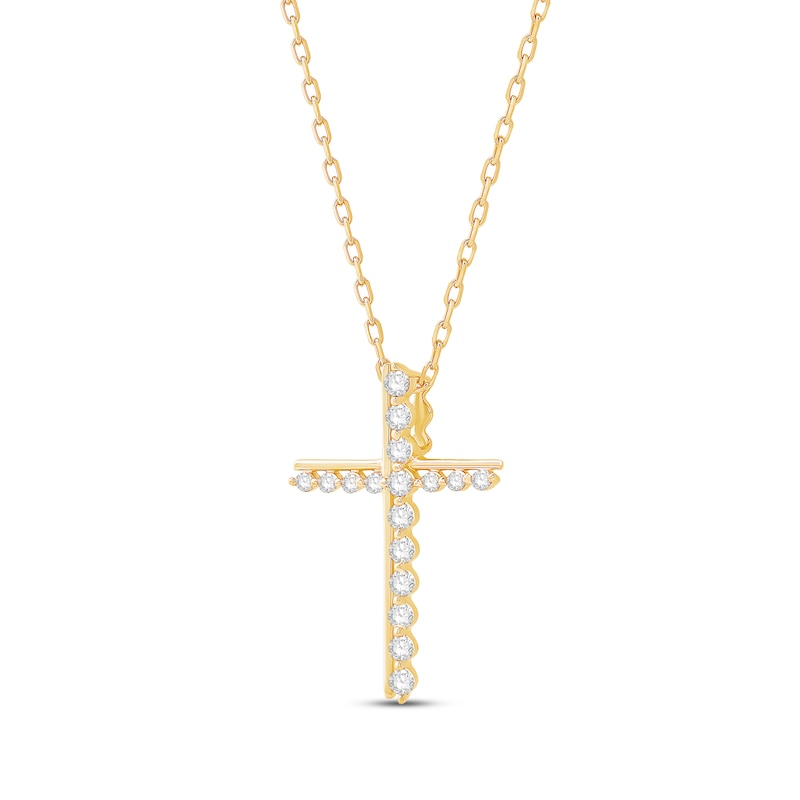 Round-Cut Diamond Cross Necklace 1/5 ct tw 10K Yellow Gold 18” | Kay