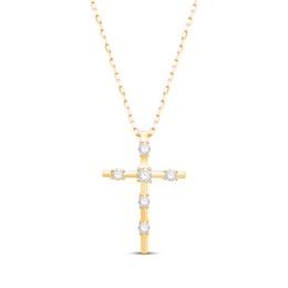 Round-Cut Diamond Station Cross Necklace 1/4ct tw 10K Yellow Gold 18”