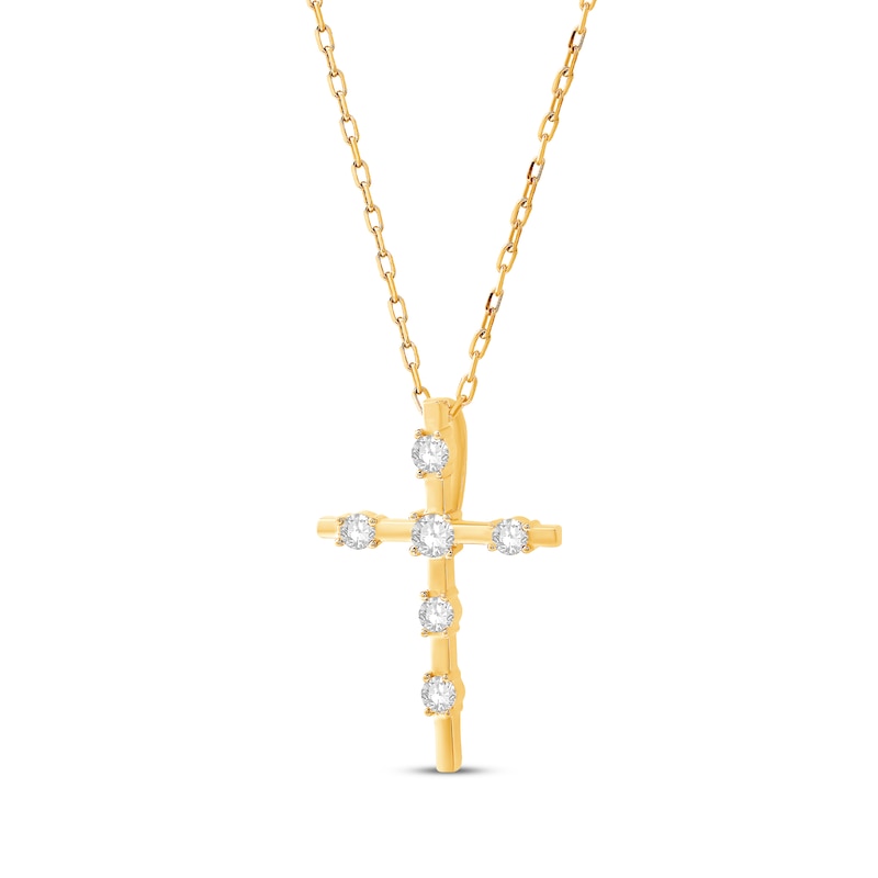 Main Image 2 of Round-Cut Diamond Station Cross Necklace 1/4ct tw 10K Yellow Gold 18”