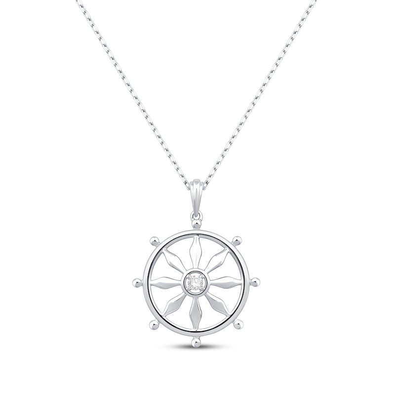 Main Image 1 of Round-Cut Diamond Solitaire Wheel of Dharma Necklace 1/20 ct tw Sterling Silver 18”