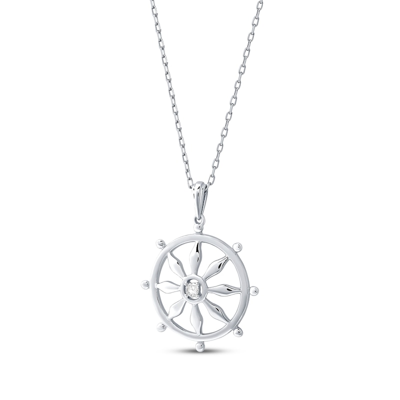 Main Image 2 of Round-Cut Diamond Solitaire Wheel of Dharma Necklace 1/20 ct tw Sterling Silver 18”