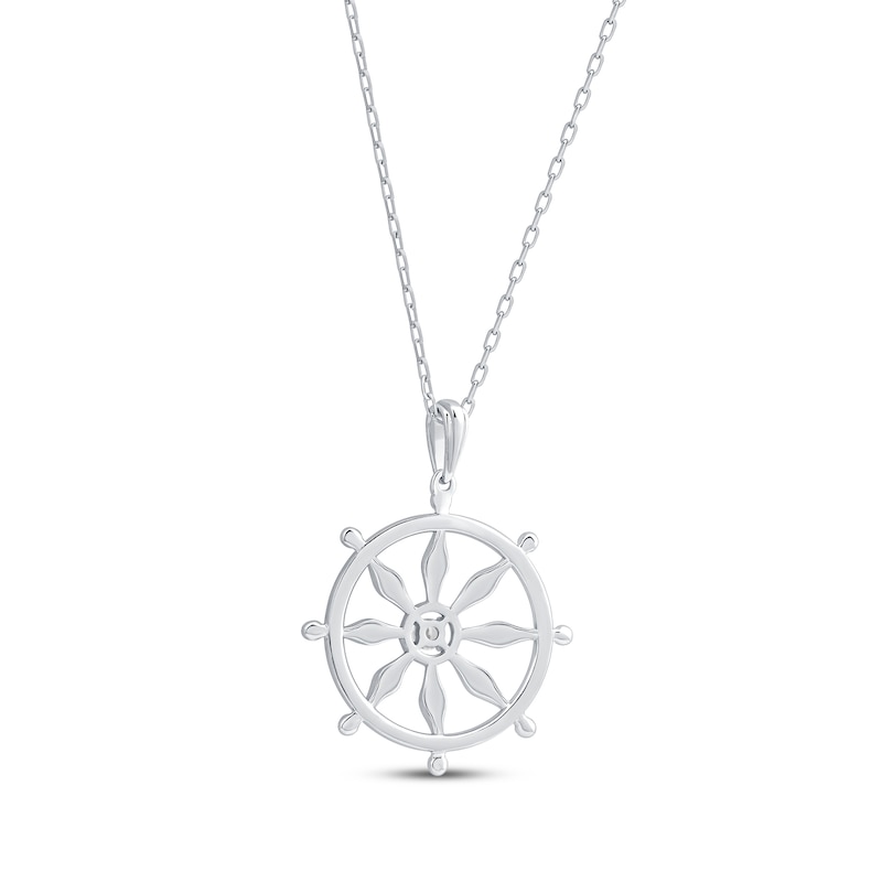 Main Image 3 of Round-Cut Diamond Solitaire Wheel of Dharma Necklace 1/20 ct tw Sterling Silver 18”