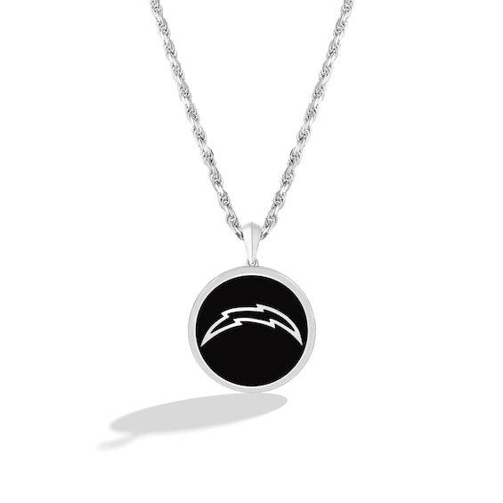 True Fans Los Angeles Chargers Onyx Disc Necklace in Sterling Silver