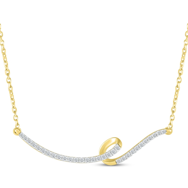 Main Image 1 of Round-Cut Diamond Swirl Smile Necklace 1/5 ct tw 10K Yellow Gold 18“