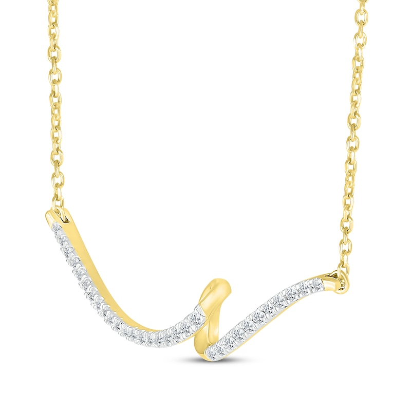 Main Image 2 of Round-Cut Diamond Swirl Smile Necklace 1/5 ct tw 10K Yellow Gold 18“