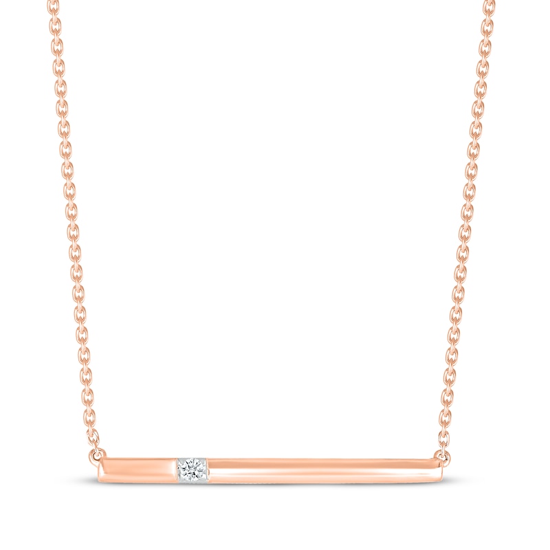 Main Image 1 of Round-Cut Diamond Accent Bar Necklace 10K Rose Gold 18“