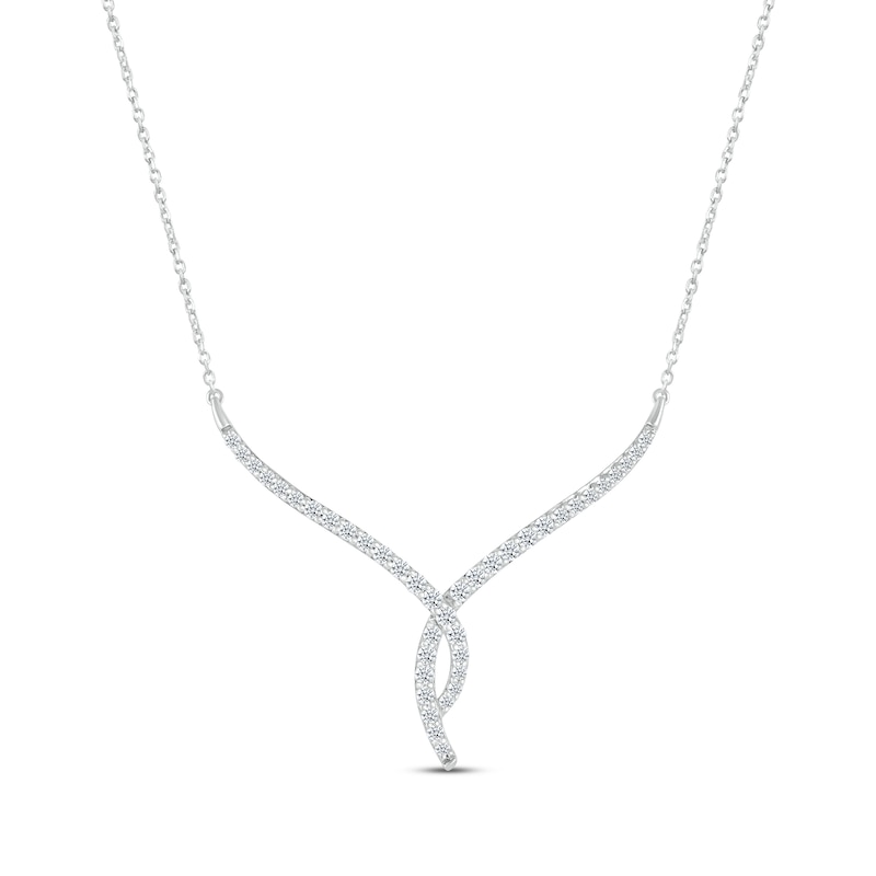 Round-Cut Diamond Twist V Necklace 3/4 ct tw 10K White Gold 18“ | Kay