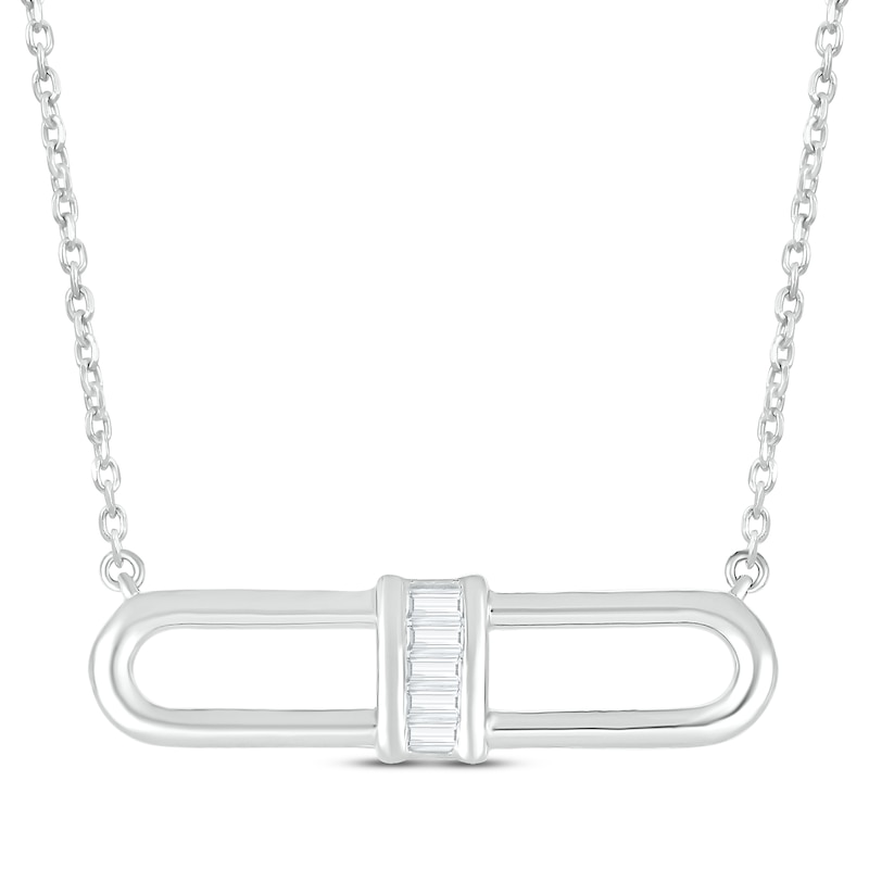 Main Image 1 of Baguette-Cut Diamond Paperclip Link Necklace 1/15 ct tw Sterling Silver 18&quot;