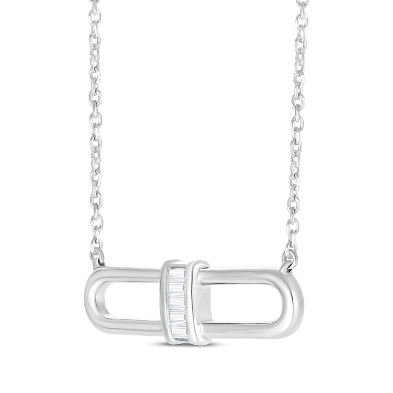 Main Image 2 of Baguette-Cut Diamond Paperclip Link Necklace 1/15 ct tw Sterling Silver 18&quot;