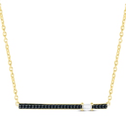 Round-Cut Black Diamond & Baguette-Cut White Diamond Bar Necklace 1/10 ct tw 10K Yellow Gold 18&quot;