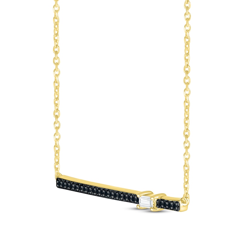 Main Image 2 of Round-Cut Black Diamond & Baguette-Cut White Diamond Bar Necklace 1/10 ct tw 10K Yellow Gold 18&quot;