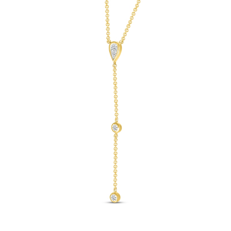 Main Image 2 of Round-Cut Diamond Y Drop Necklace 1/5 ct tw 10K Yellow Gold 18&quot;