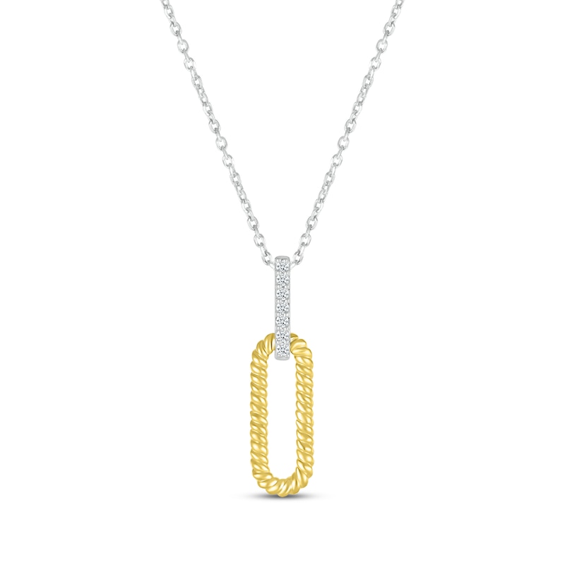 Main Image 1 of Round-Cut Diamond Paperclip Necklace 1/20 ct tw Sterling Silver & 10K Yellow Gold 18&quot;