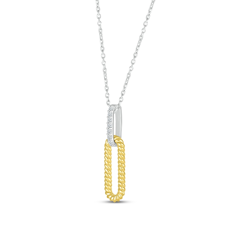 Main Image 2 of Round-Cut Diamond Paperclip Necklace 1/20 ct tw Sterling Silver & 10K Yellow Gold 18&quot;