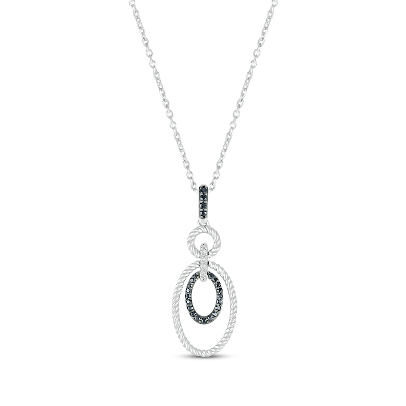 Main Image 1 of Round-Cut Black & White Diamond Oval Link Necklace 1/4 ct tw Sterling Silver 18&quot;