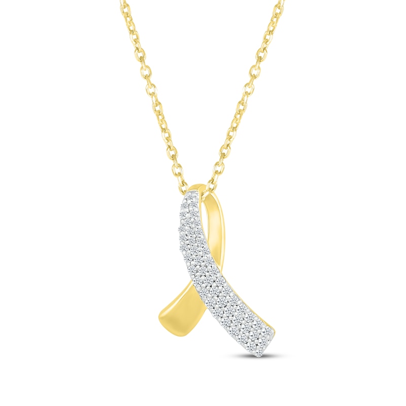 Main Image 1 of Round-Cut Diamond Ribbon Necklace 1/6 ct tw 10K Yellow Gold 18&quot;