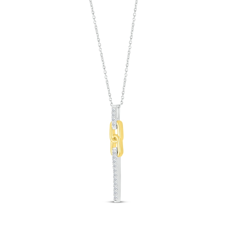 Main Image 2 of Round-Cut Diamond Link Line Drop Necklace 1/10 ct tw 10K Two-Tone Gold 18&quot;