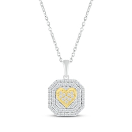 Round-Cut Multi-Diamond Center Heart Necklace 1/3 ct tw 10K Two-Tone Gold 18&quot;