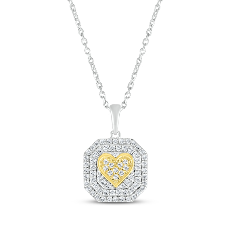 Main Image 1 of Round-Cut Multi-Diamond Center Heart Necklace 1/3 ct tw 10K Two-Tone Gold 18&quot;