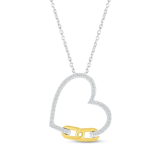 Round-Cut Diamond Heart & Link Necklace 1/6 ct tw 10K Two-Tone Gold 18“