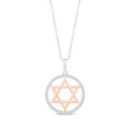 Round-Cut Diamond Star of David Necklace 1/10 ct tw Sterling Silver & 10K Rose Gold 18“