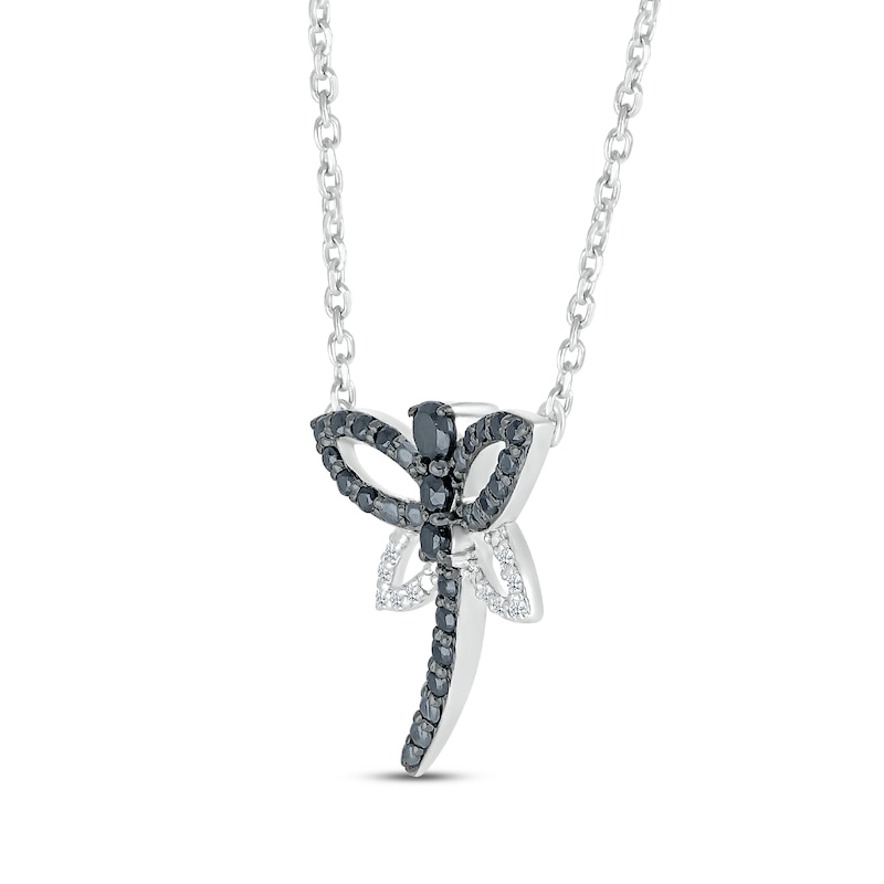 Main Image 2 of Round-Cut Black & White Diamond Dragonfly Necklace 1/4 ct tw Sterling Silver 18”