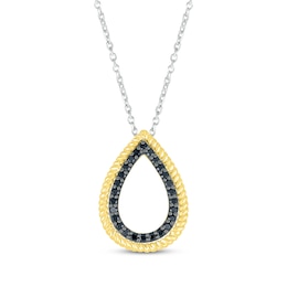 Round-Cut Black Diamond Teardrop Necklace 1/5 ct tw 10K Yellow Gold & Sterling Silver 18”