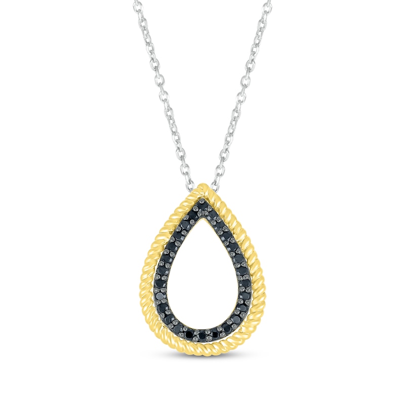 Round-Cut Black Diamond Teardrop Necklace 1/5 ct tw 10K Yellow Gold & Sterling Silver 18”