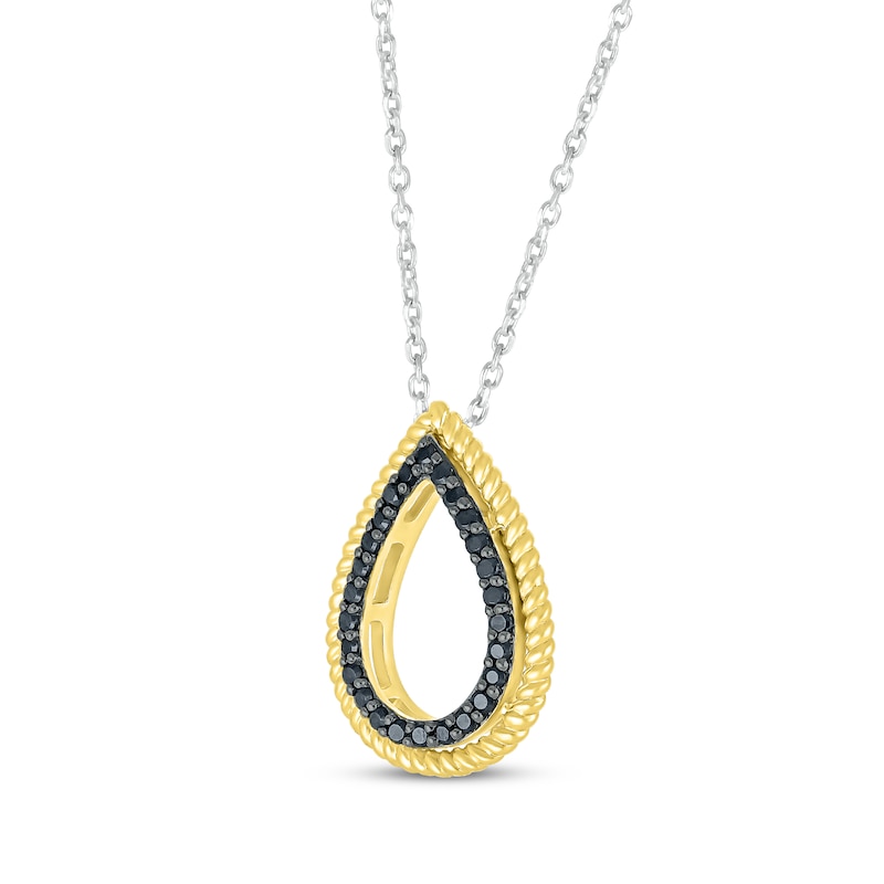 Round-Cut Black Diamond Teardrop Necklace 1/5 ct tw 10K Yellow Gold & Sterling Silver 18”