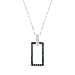 Round-Cut Black & White Diamond Rectangle Necklace 1/5 ct tw Sterling Silver 18”