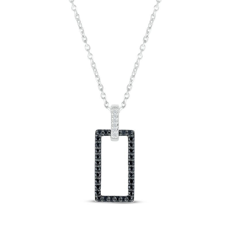 Main Image 1 of Round-Cut Black & White Diamond Rectangle Necklace 1/5 ct tw Sterling Silver 18”