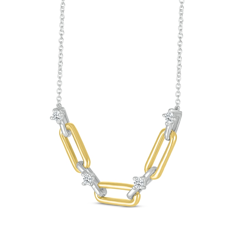 Main Image 2 of Round-Cut Diamond Paperclip Necklace 1/8 ct tw 10K Two-Tone Gold 18”