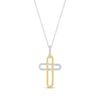 Thumbnail Image 1 of Round-Cut Diamond Paperclip Cross Necklace 1/10 ct tw Sterling Silver & 10K Yellow Gold 18”