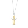 Thumbnail Image 2 of Round-Cut Diamond Paperclip Cross Necklace 1/10 ct tw Sterling Silver & 10K Yellow Gold 18”