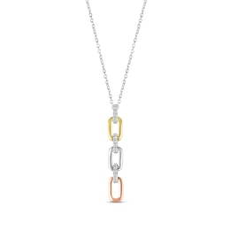 Round-Cut Diamond Paperclip Drop Necklace 1/15 ct tw 10K Tri-Tone Gold 18”