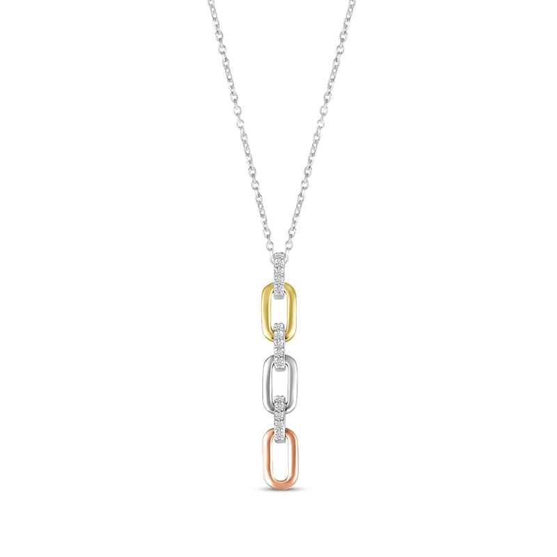 Main Image 1 of Round-Cut Diamond Paperclip Drop Necklace 1/15 ct tw 10K Tri-Tone Gold 18”