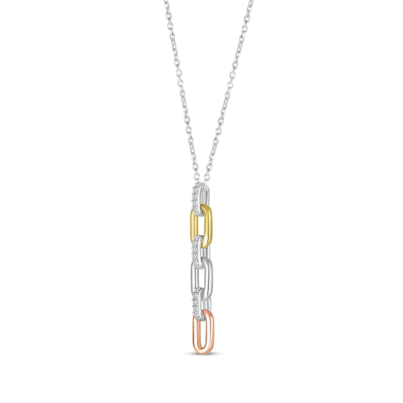 Main Image 2 of Round-Cut Diamond Paperclip Drop Necklace 1/15 ct tw 10K Tri-Tone Gold 18”