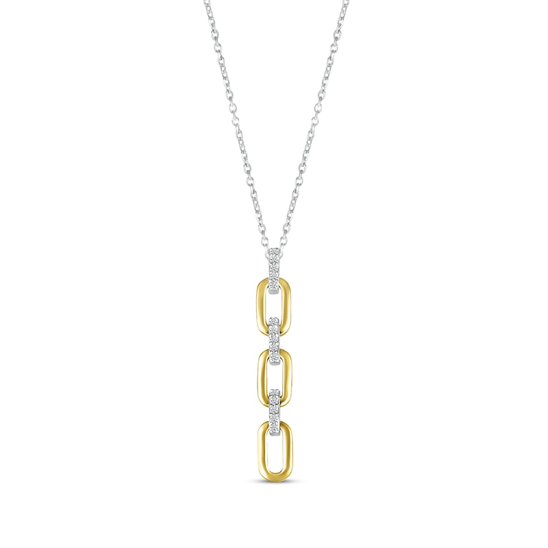 Main Image 1 of Round-Cut Diamond Paperclip Drop Necklace 1/15 ct tw 10K Two-Tone Gold 18”