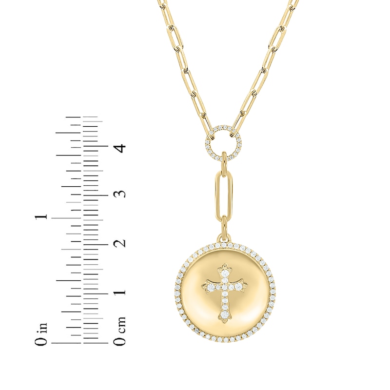 Round-Cut Diamond Cross Disc Paperclip Chain Y-Drop Necklace 1/2 ct tw 10K Yellow Gold 18”