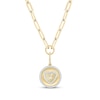 Thumbnail Image 1 of Round-Cut Diamond Heart Disc Paperclip Chain Y-Drop Necklace 1/2 ct tw 10K Yellow Gold 18”