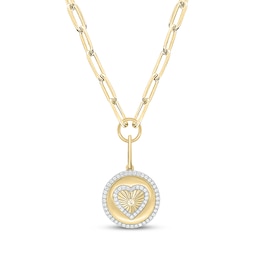 Round-Cut Diamond Heart Disc Paperclip Chain Y-Drop Necklace 1/2 ct tw 10K Yellow Gold 18”