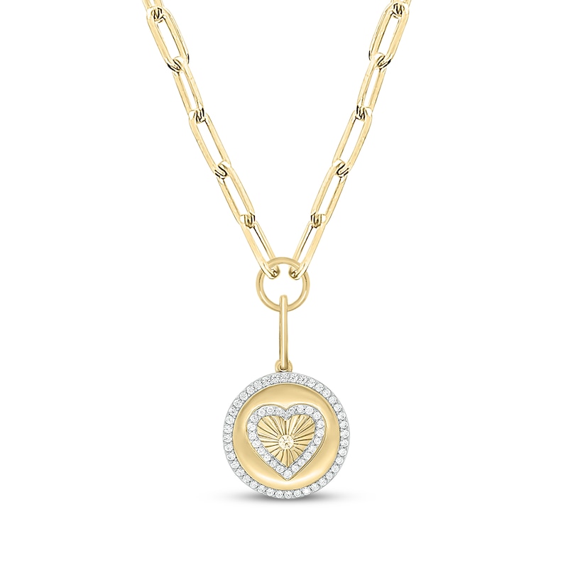 Main Image 1 of Round-Cut Diamond Heart Disc Paperclip Chain Y-Drop Necklace 1/2 ct tw 10K Yellow Gold 18”