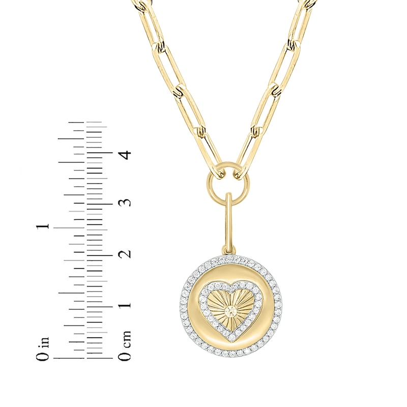 Main Image 2 of Round-Cut Diamond Heart Disc Paperclip Chain Y-Drop Necklace 1/2 ct tw 10K Yellow Gold 18”