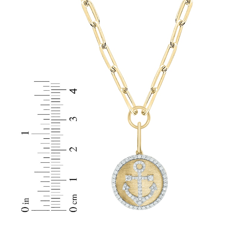 Round-Cut Diamond Anchor Disc Paperclip Chain Y-Drop Necklace 3/4 ct tw 10K  Yellow Gold 18”