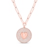 Thumbnail Image 1 of Round-Cut Diamond Heart Disc Paperclip Chain Y-Drop Necklace 1 ct tw 10K Rose Gold 18”