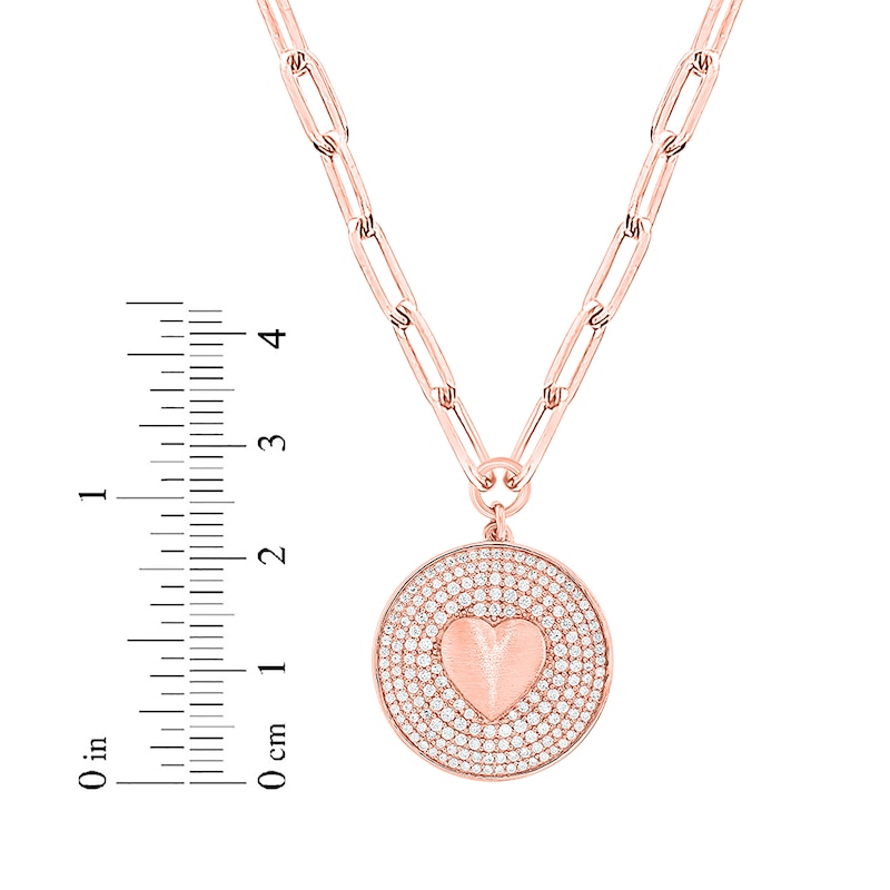 Main Image 2 of Round-Cut Diamond Heart Disc Paperclip Chain Y-Drop Necklace 1 ct tw 10K Rose Gold 18”