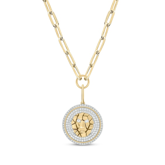 Round-Cut Diamond Lion Disc Paperclip Chain Y-Drop Necklace 1 ct tw 10K Yellow Gold 18”