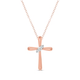 Round-Cut Diamond Wrapped Cross Necklace 1/6 ct tw 10K Rose Gold 18&quot;