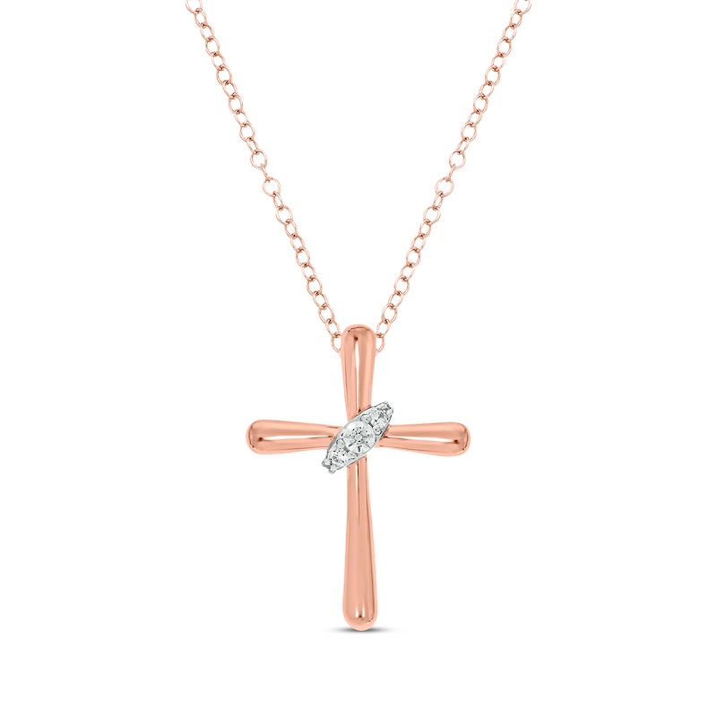 Round-Cut Diamond Wrapped Cross Necklace 1/6 ct tw 10K Rose Gold 18"